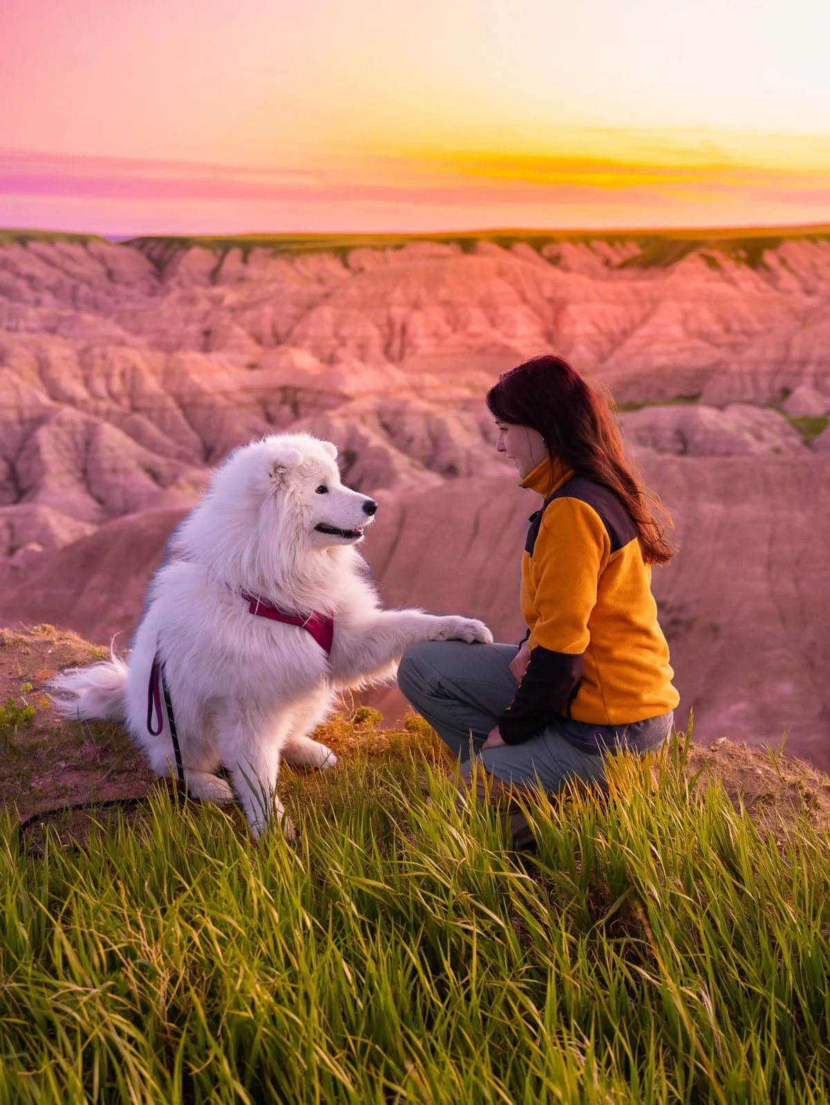 Marion and Saiko at sunset in the badlands
