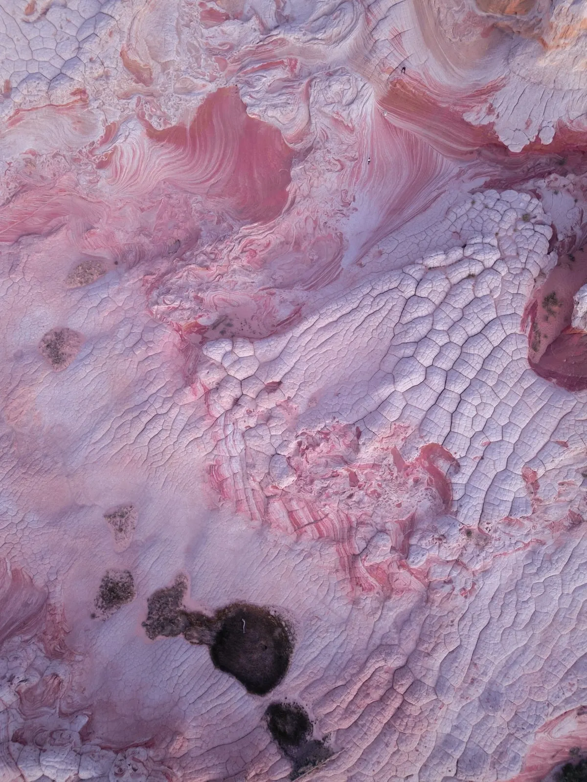 Aerial view of pink mineral textures
